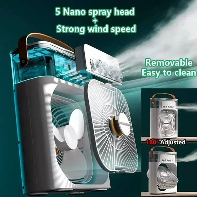 3-in-1 Portable Air Cooler Fan with Humidifier & LED Light (USB)