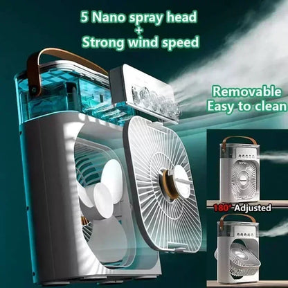 3-in-1 Portable Air Cooler Fan with Humidifier & LED Light (USB)