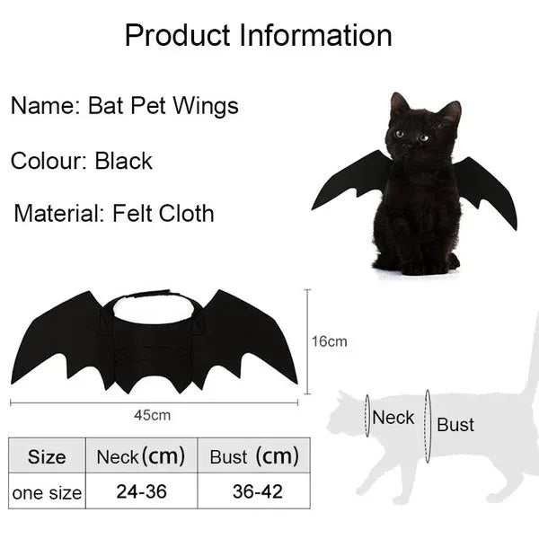 Halloween Bat Wings Pet Costume – Adjustable Cat & Dog Dress-Up Harness