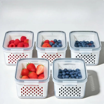 6-Piece Fruit & Vegetable Storage Container Set with Removable Colanders – Airtight Fridge Organisers