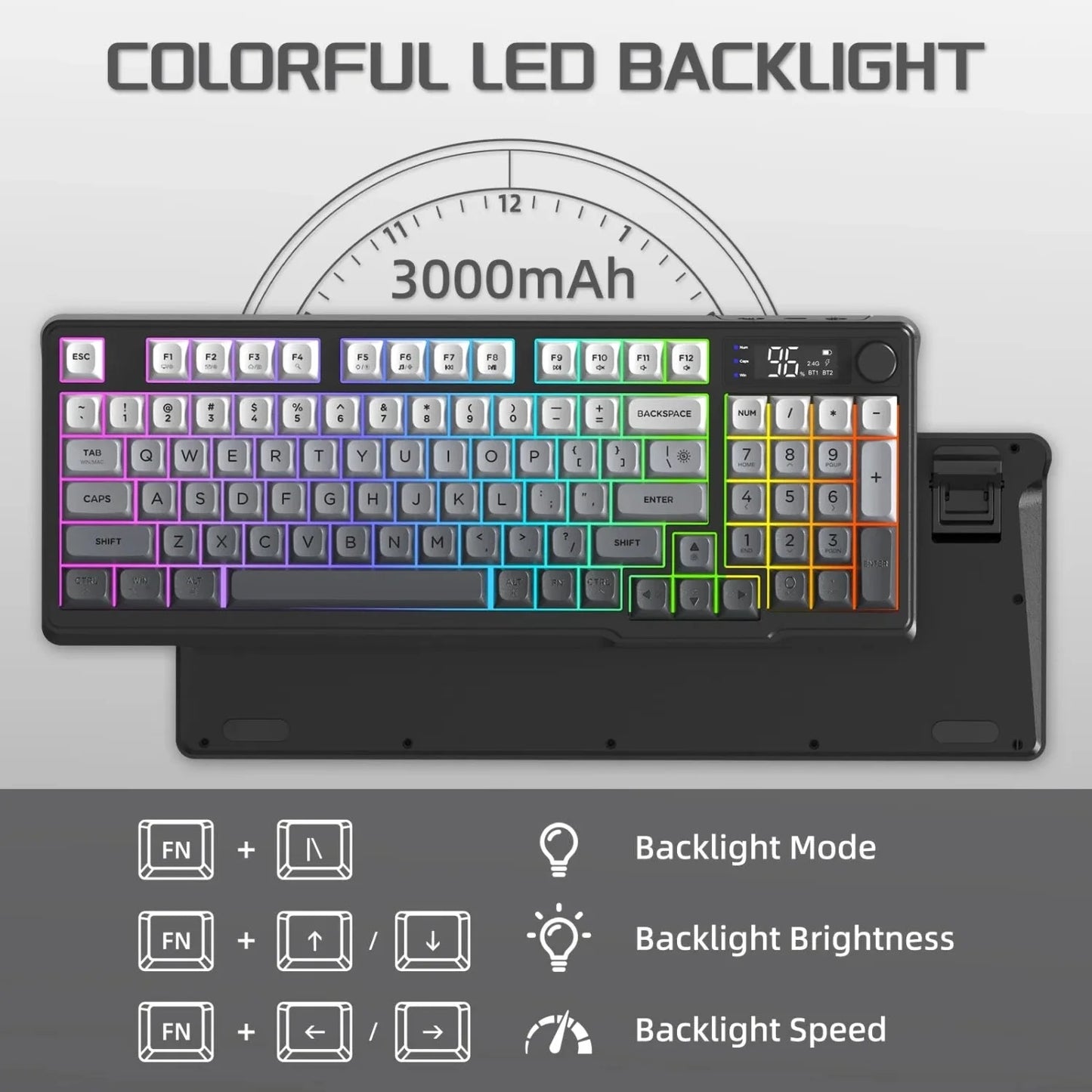 RGB Wireless Gaming Keyboard with Display & Multi-Device Connectivity