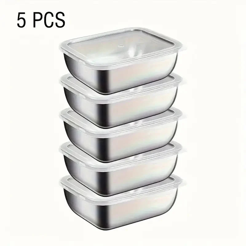 5-Piece Stainless Steel Food Storage Container Set – Stackable Meal Prep & Lunch Boxes