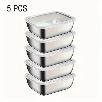 5-Piece Stainless Steel Food Storage Container Set – Stackable Meal Prep & Lunch Boxes