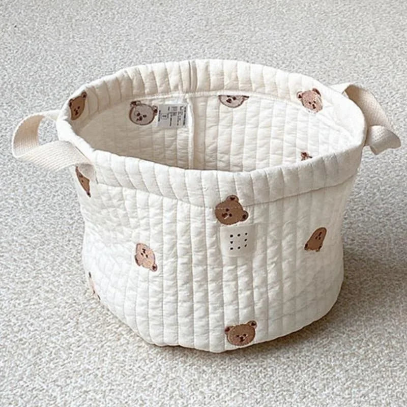 Embroidered Cotton Baby Storage Basket – Foldable Nursery & Nappy Organiser