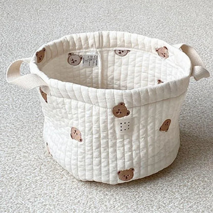 Embroidered Cotton Baby Storage Basket – Foldable Nursery & Nappy Organiser