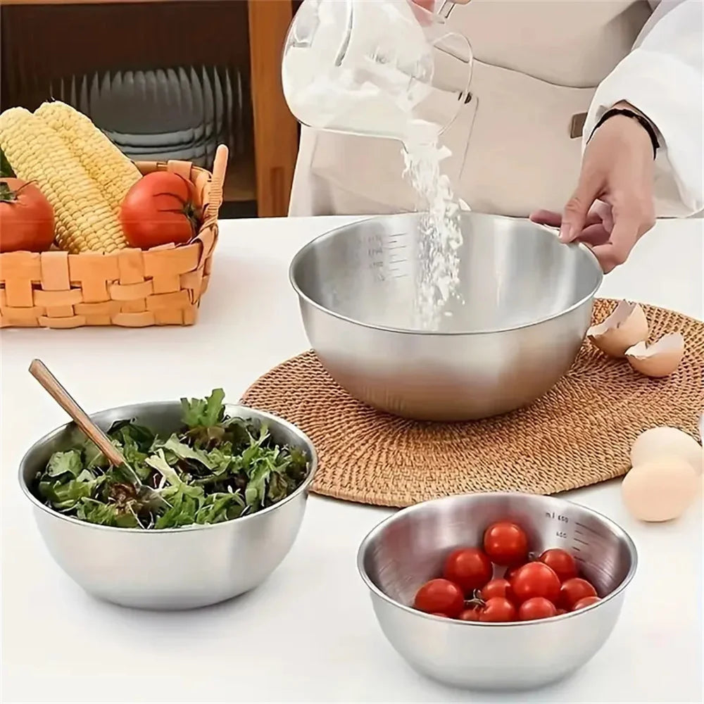 Stainless Steel Mixing Bowls with Measurement Markings – 1 or 3-Piece Kitchen Baking Bowl Set