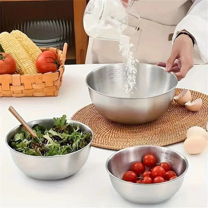 Stainless Steel Mixing Bowls with Measurement Markings – 1 or 3-Piece Kitchen Baking Bowl Set