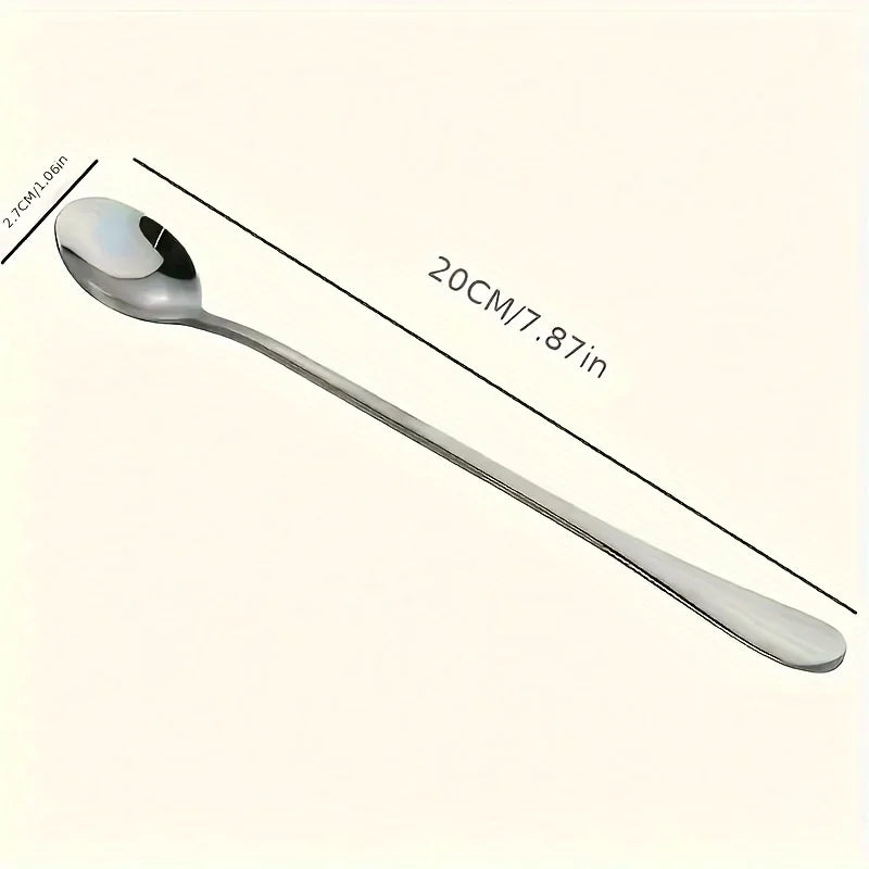 6-Piece Stainless Steel Long Handle Spoon Set – Iced Tea, Coffee & Dessert Spoons