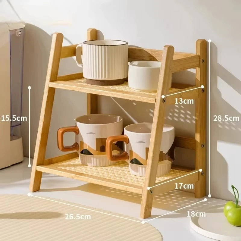 2-Tier Bamboo Countertop Storage Rack – Kitchen, Bathroom & Desk Organiser Shelf