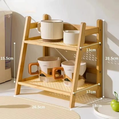 2-Tier Bamboo Countertop Storage Rack – Kitchen, Bathroom & Desk Organiser Shelf