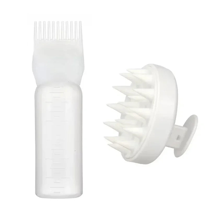 2-in-1 Silicone Scalp Massage Brush & 180ml Hair Oil Applicator Bottle