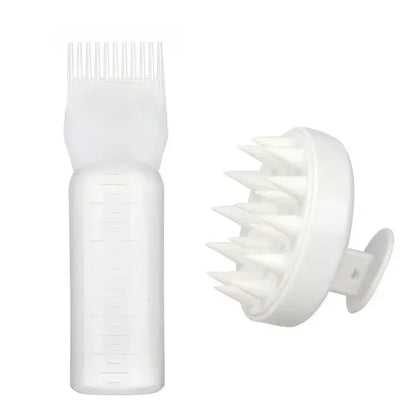 2-in-1 Silicone Scalp Massage Brush & 180ml Hair Oil Applicator Bottle