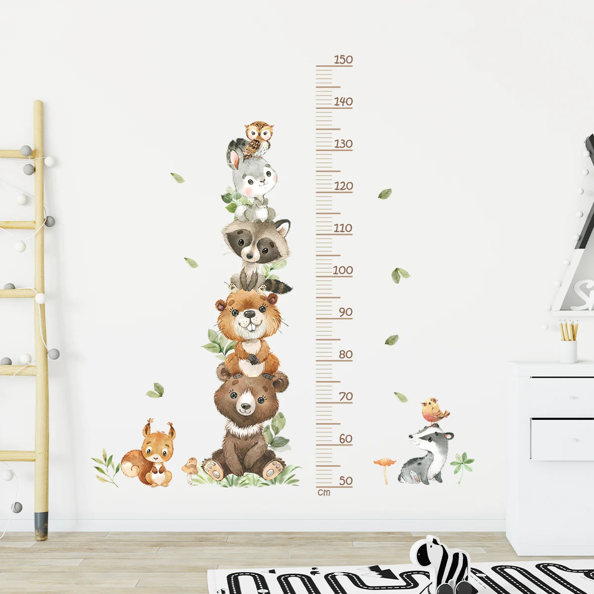 Cartoon Animal Height Chart Wall Stickers – Removable Growth Ruler Decals (3 Pack)