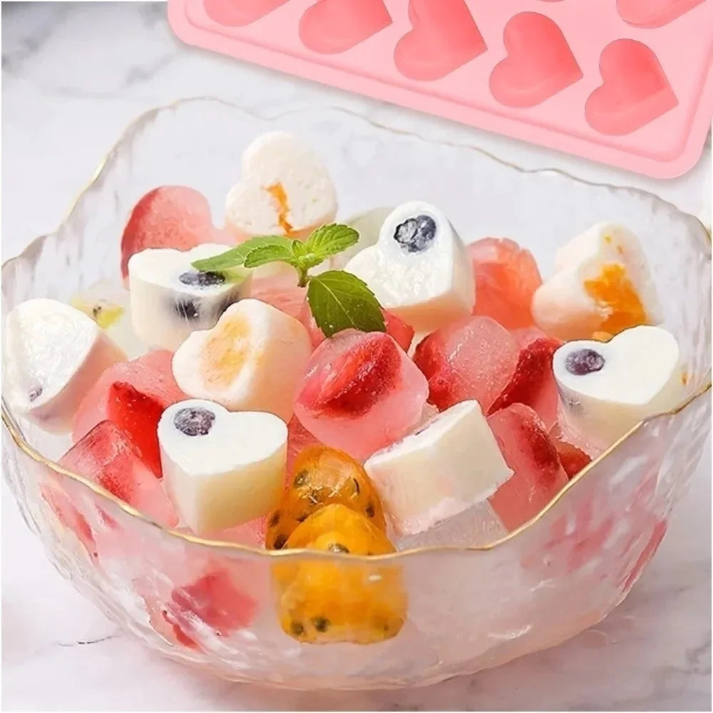 10-Cavity Heart-Shaped Silicone Mould – Ice, Chocolate, Jelly & Dessert Tray