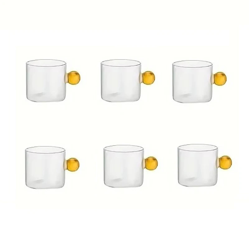 6-Piece Glass Espresso Cup Set with Ball Handles – 100ml Mini Coffee Cups