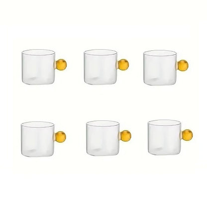6-Piece Glass Espresso Cup Set with Ball Handles – 100ml Mini Coffee Cups