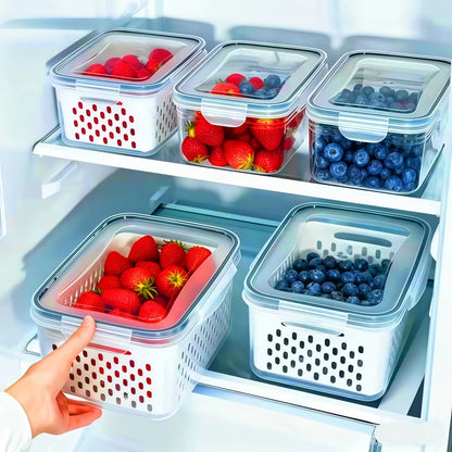 6-Piece Fruit & Vegetable Storage Container Set with Removable Colanders – Airtight Fridge Organisers