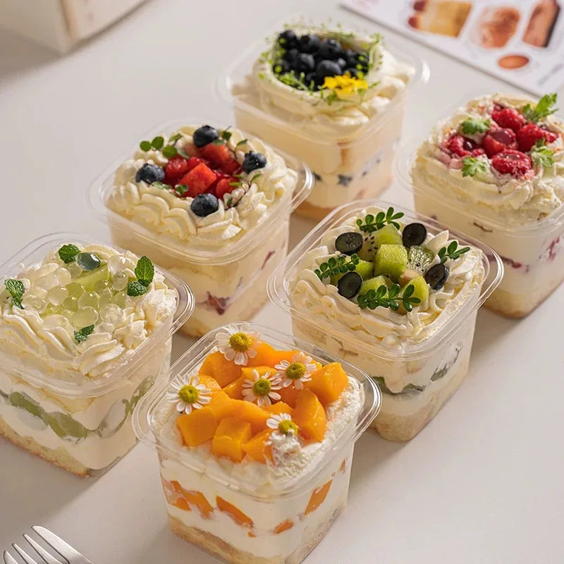 20-Pack Disposable Square Cake Boxes – Eco-Friendly Dessert & Mousse Packaging with Clear Lid