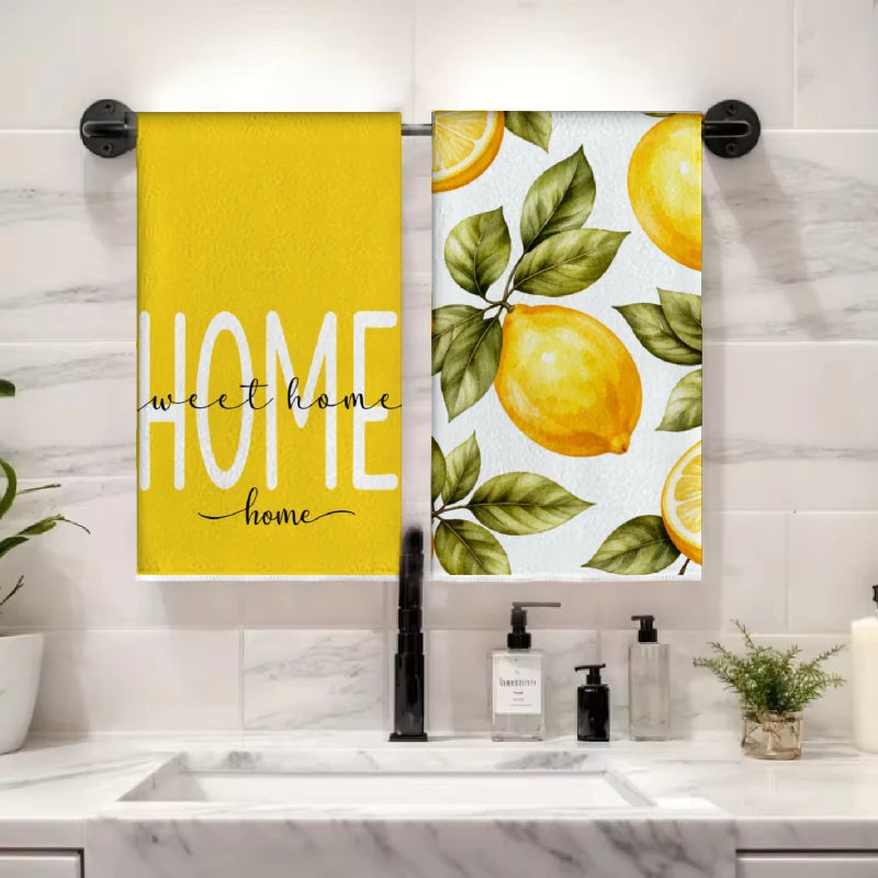 2-Piece Lemon Print Kitchen Towel Set – Absorbent Tea Towels & Cleaning Cloths