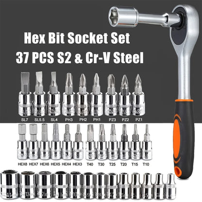46-Piece Socket & Ratchet Tool Set – Compact Metric Repair Kit for Home & Auto