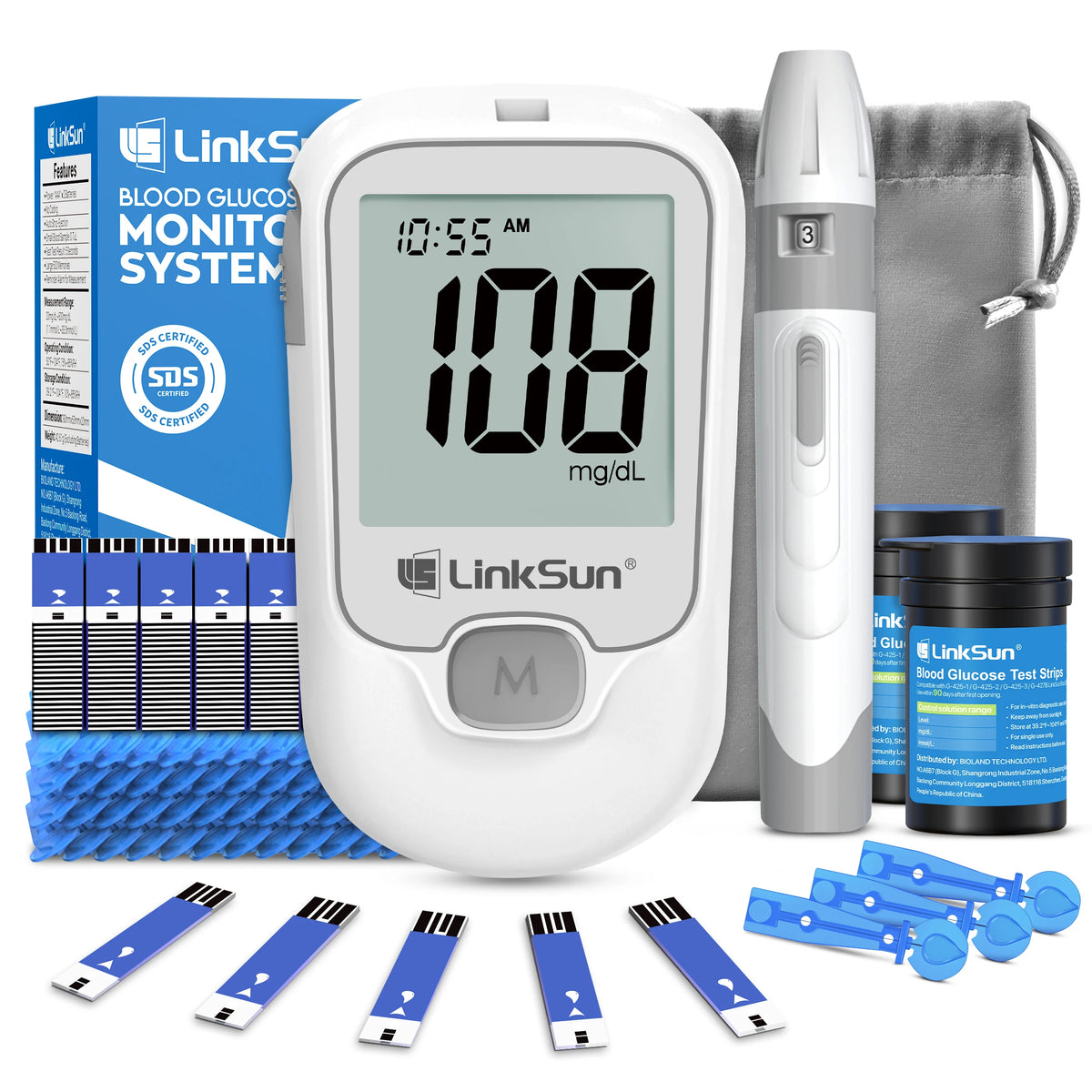 LinkSun G-425-1 Blood Glucose Meter Kit – Digital Glucometer with Test Strips & Lancets