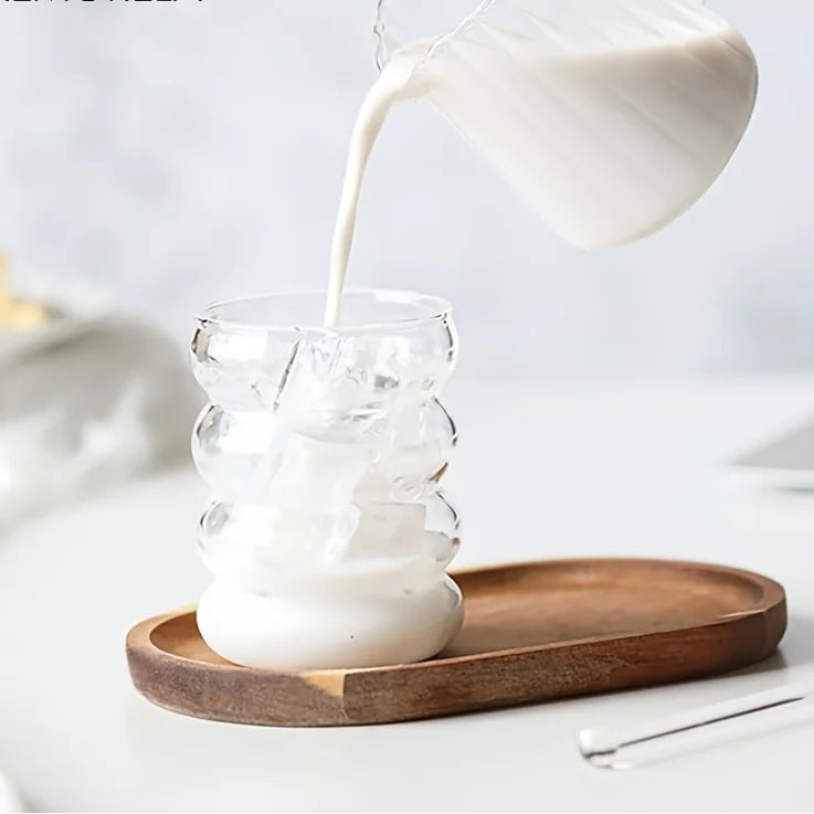 Wave Glass Cup with Straw 300ml
