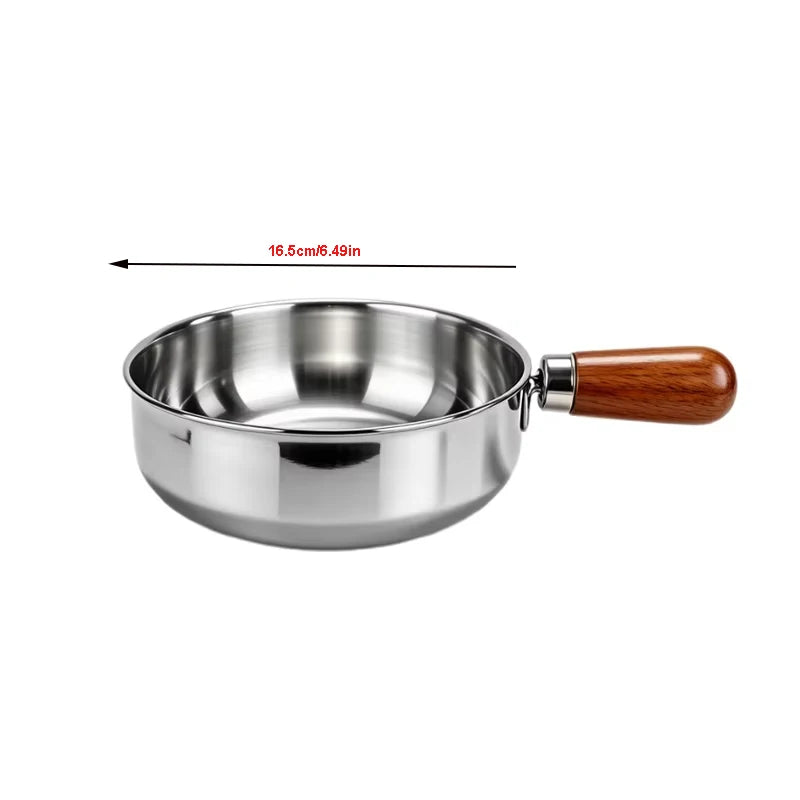 Stainless Steel Milk Pot with Wooden Handle – Induction Compatible Saucepan
