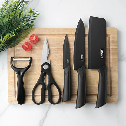 Stainless Steel Kitchen Knife Set (3/5pcs) – Sharp Black Blade Cooking Knives