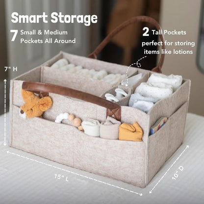 Baby Diaper Caddy Organiser – Felt Nursery Storage Basket with Handle