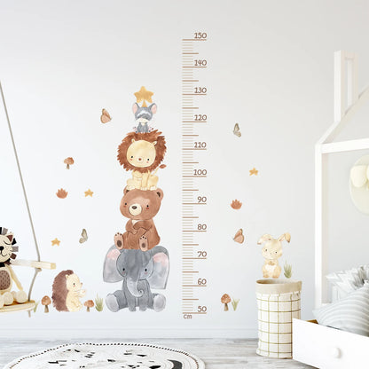Cartoon Animal Height Chart Wall Stickers – Removable Growth Ruler Decals (3 Pack)