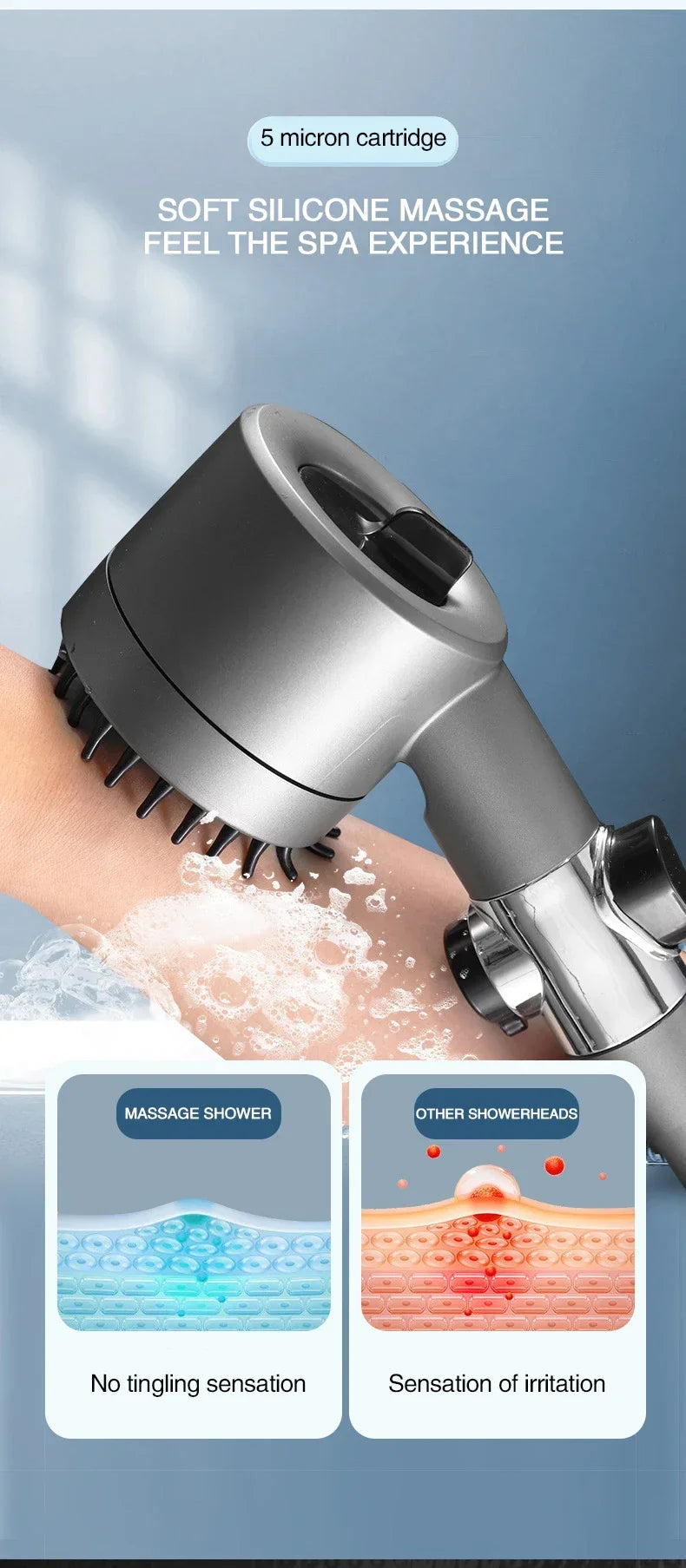 3-Mode High Pressure Shower Head with Built-In Filter & Massage