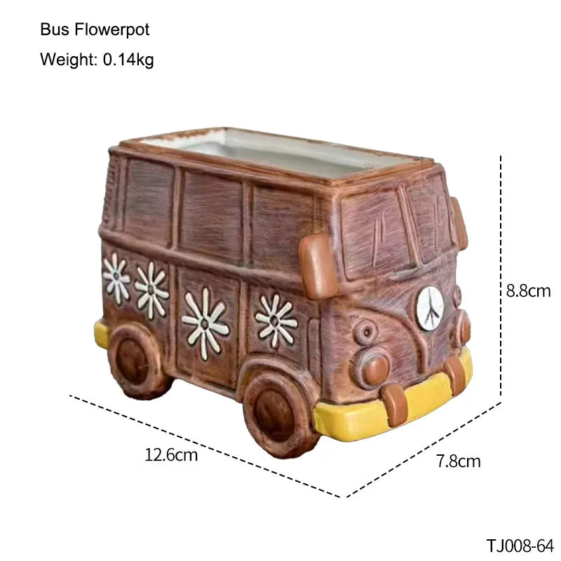 Vintage Bus Planter – Decorative Car Flower Pot for Succulents & Small Plants
