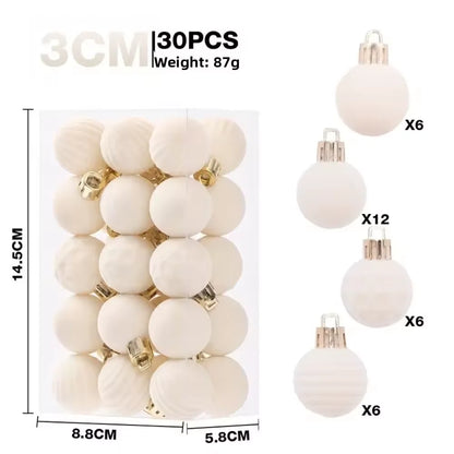 30-Pack Flocked Velvet Christmas Baubles – 3cm Mini Christmas Tree Hanging Ornaments