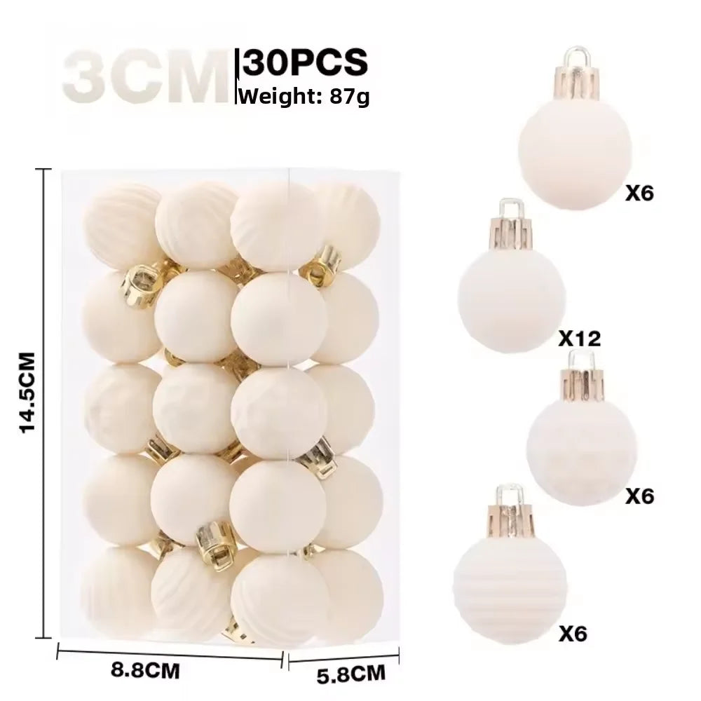 30-Pack Flocked Velvet Christmas Baubles – 3cm Mini Christmas Tree Hanging Ornaments