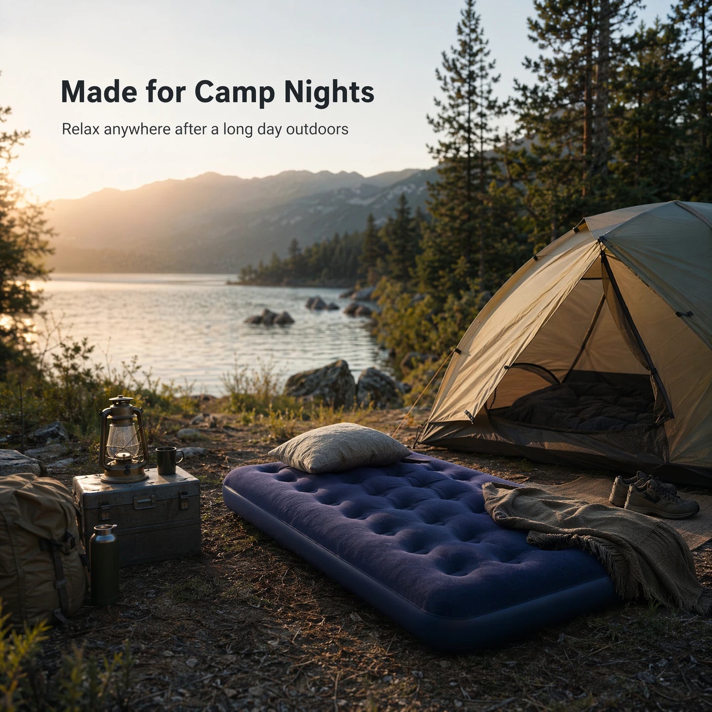 Single Inflatable Camping Air Mattress – Portable Flocked Air Bed for Camping & Travel