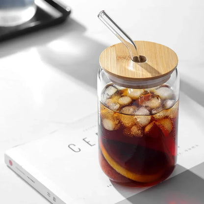 Iced Coffee & Smoothie Tumbler - Glass Tumbler with Bamboo Lid & Straw