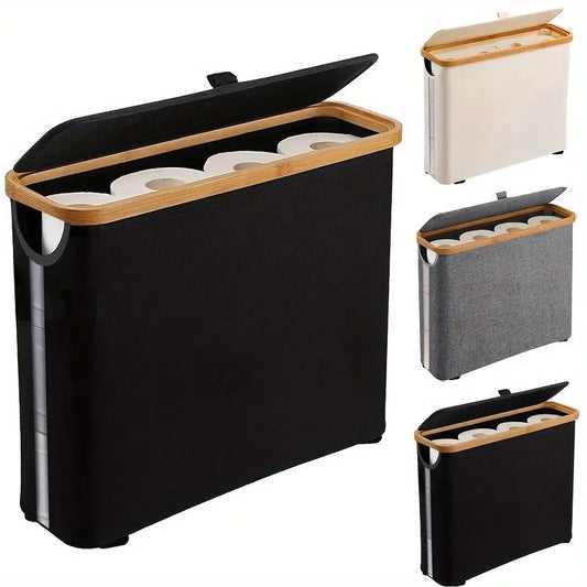 Toilet Paper Storage Basket – Fabric Bathroom Organiser with Lid & Window