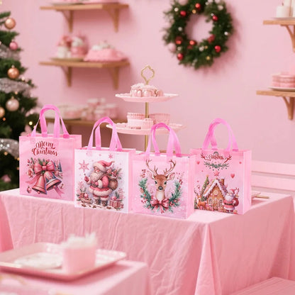 4/8 Pack Christmas Gift Bags – Reusable Non-Woven Santa & Reindeer Tote Bags with Handles