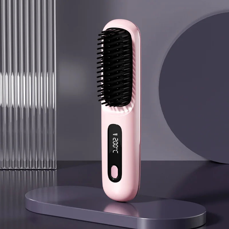 Cordless Ionic Hair Straightening Brush – Rechargeable Portable Hair Styler
