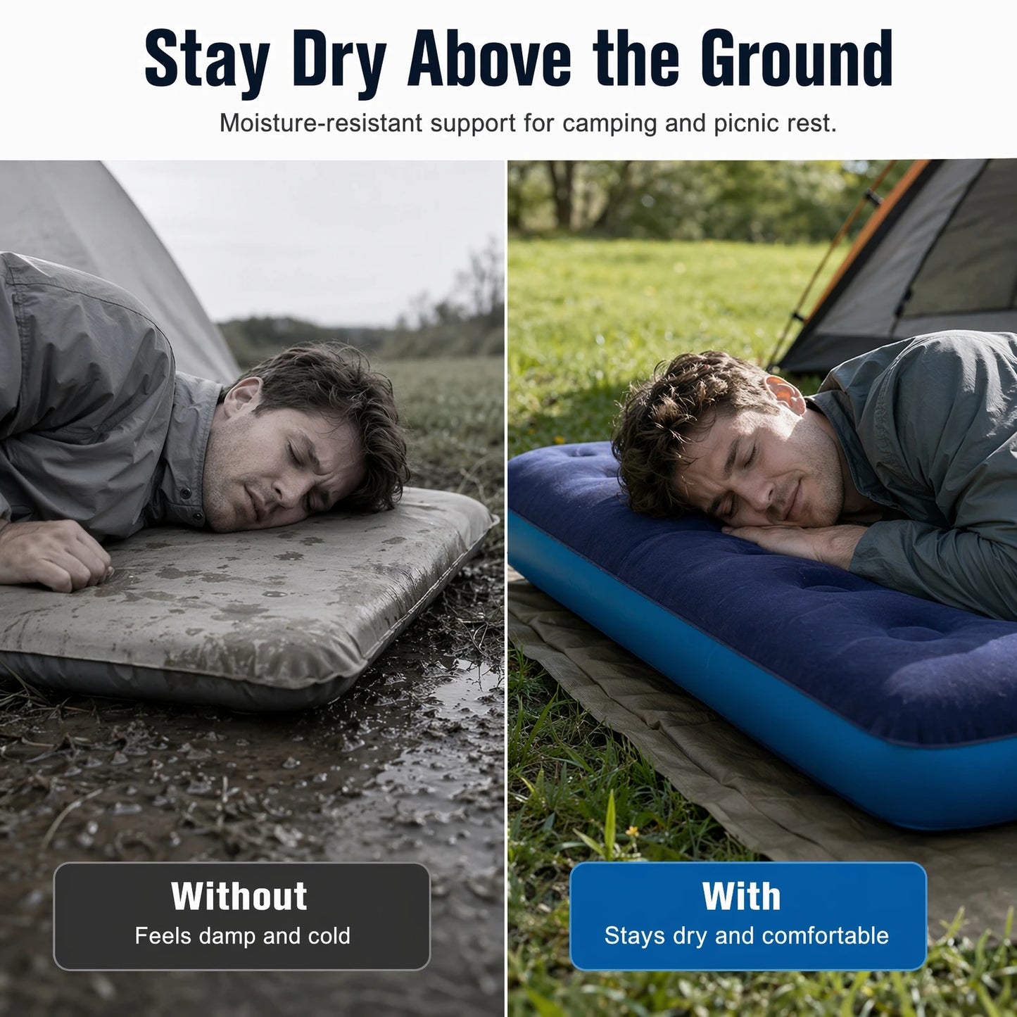 Single Inflatable Camping Air Mattress – Portable Flocked Air Bed for Camping & Travel