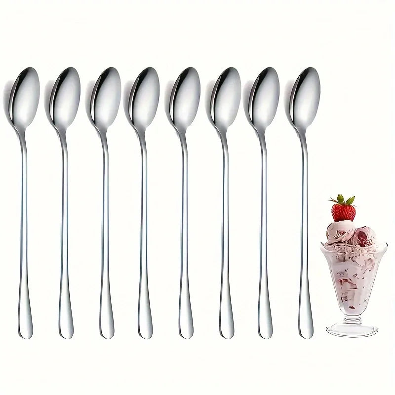 6-Piece Stainless Steel Long Handle Spoon Set – Iced Tea, Coffee & Dessert Spoons