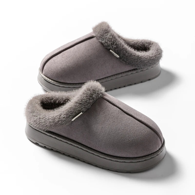 Fluffy Winter Slippers – Warm Faux Suede Indoor Slides with Thick EVA Sole