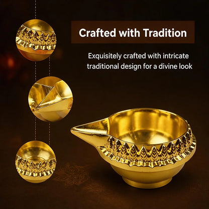 Gold Diya Oil Lamp – Indian Deepak with Decorative Leaf Motif
