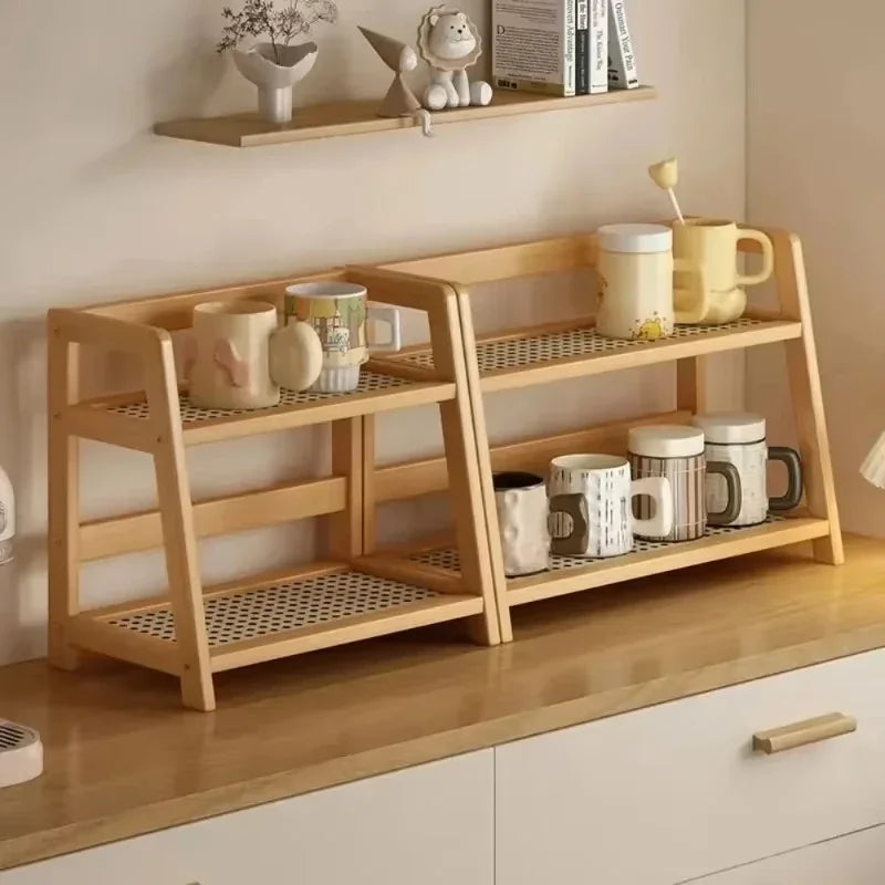 2-Tier Bamboo Countertop Storage Rack – Kitchen, Bathroom & Desk Organiser Shelf