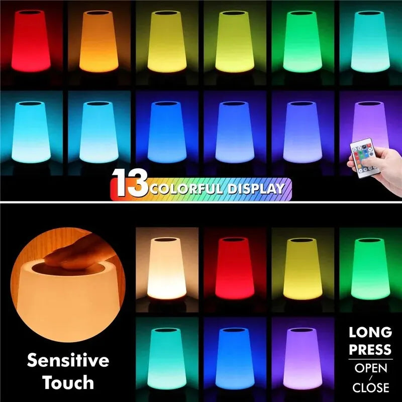 Rechargeable RGB Bedside Night Light – 13 Colours with Touch & Remote Control
