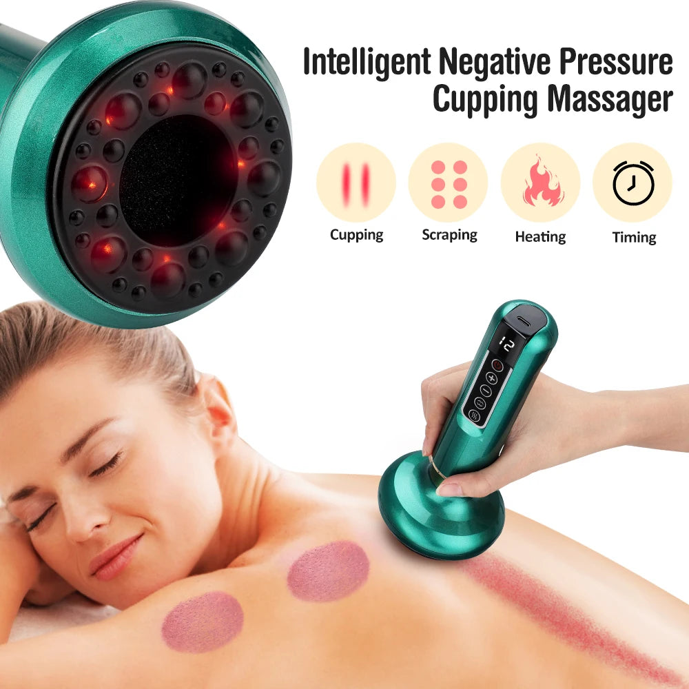 Smart Heated Cupping Massager – Rechargeable Gua Sha & Suction Therapy Device