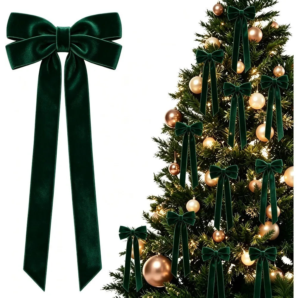 5/10 Pack Burgundy Velvet Christmas Bows – 23cm Christmas Tree Hanging Ornaments & Festive Decorations