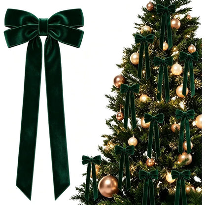 5/10 Pack Burgundy Velvet Christmas Bows – 23cm Christmas Tree Hanging Ornaments & Festive Decorations