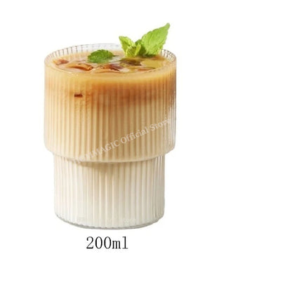 Vintage Ribbed Glass Cups – Heat-Resistant Coffee & Drink Tumblers