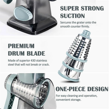 3-in-1 Manual Rotary Cheese Grater
